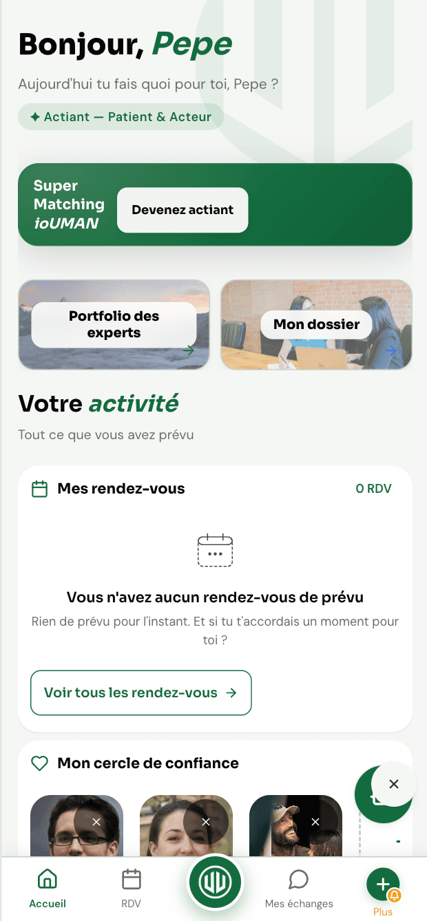 Screen from ioUman, a telehealth platform designed and built by Perrine Honoré.
